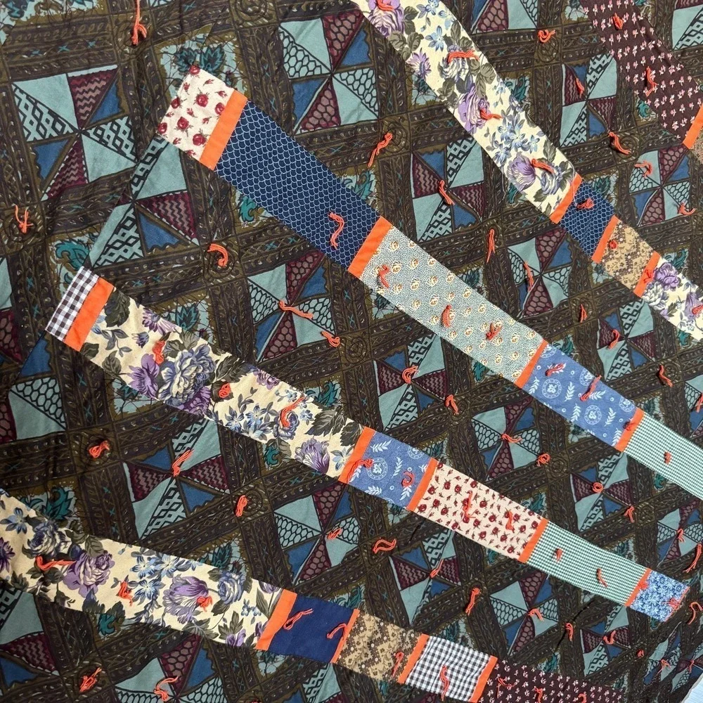 Handmade Tied Patchwork Quilt Geometric Floral Batik‎ Multi Color 56x74 Bohemian